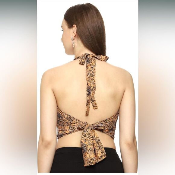 Crop Top Womens OS Gold Summer Beach Sleeveless Tank Top Shirts Halter V Neck A1 - Picture 7 of 8